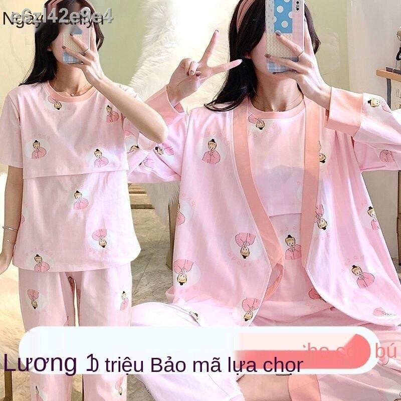 [Mới nhất ]Bộ quần áo giam giữ mùa xuân và thu hè cotton cho con bú sau sinh ba mảnh của phụ nững thai đồ ngủ phần mỏ