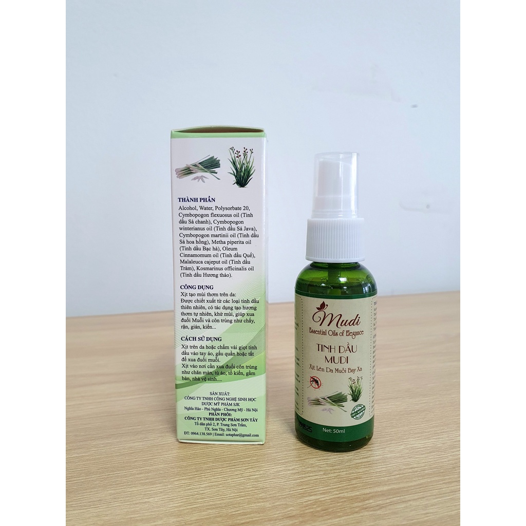 Tinh dầu Mudi, xịt đuổi muỗi, mùi thơm, khử khuẩn với tinh dầu thiên nhiên - Lọ 50 ml - PharmaOTC