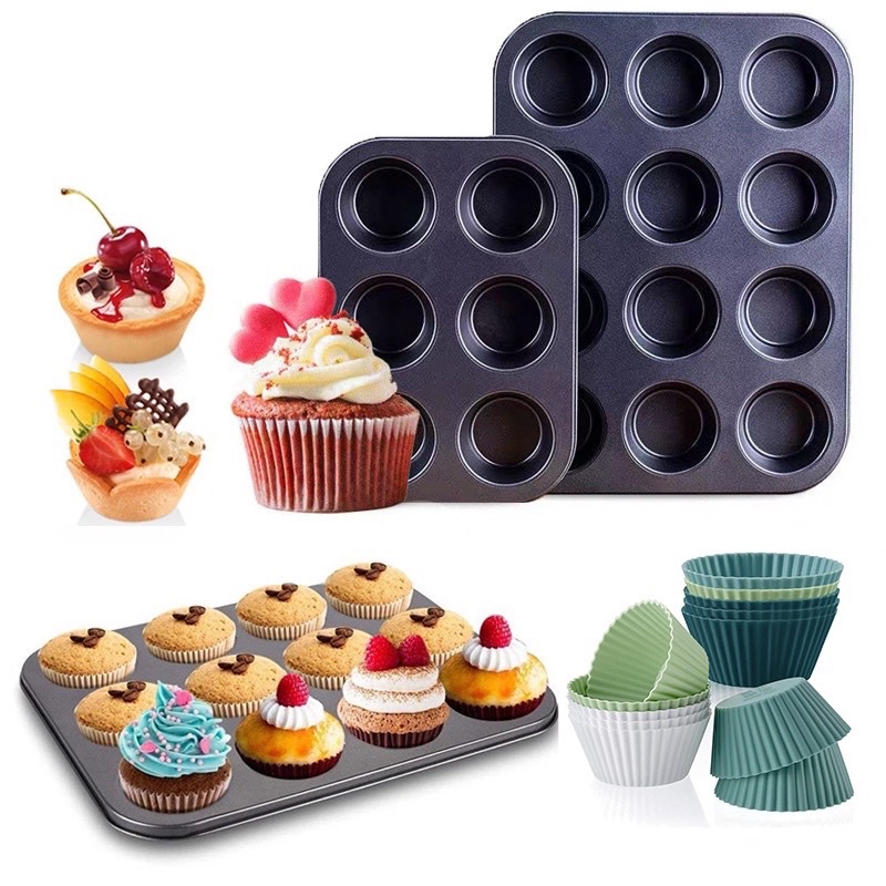 Khuôn cupcake chống dính cao cấp 6 12 ô- Khuôn làm bánh đế rời cao cấp.