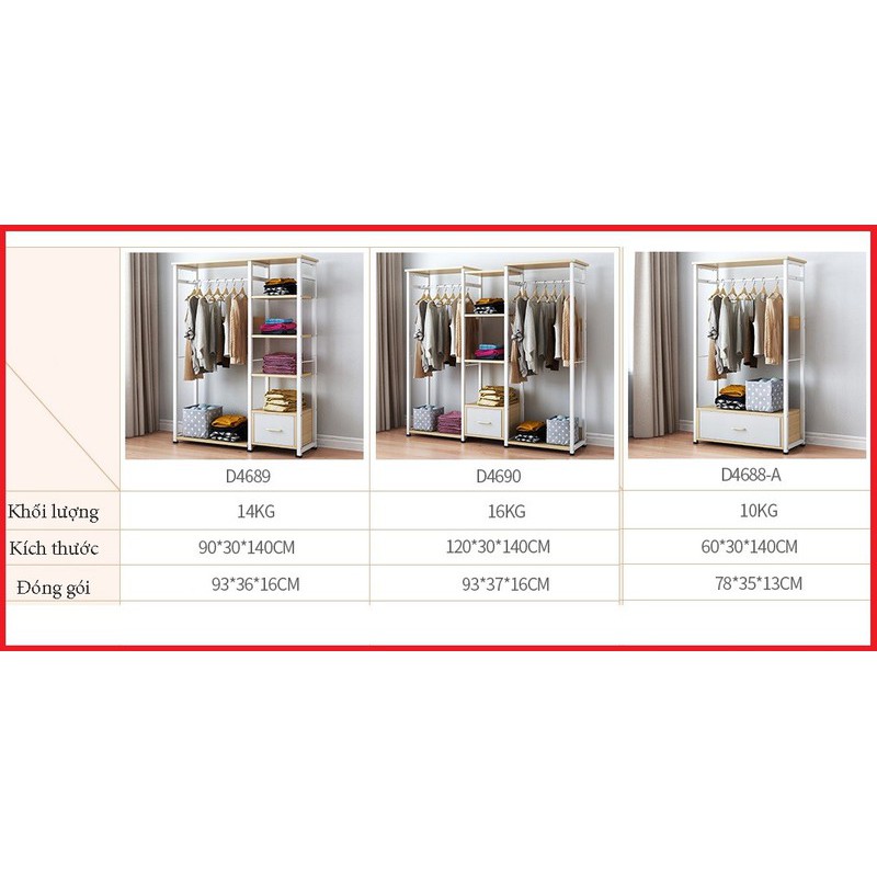 Tủ trống khung thép mặt gỗ MDF ngang 60cm - Tủ treo quần áo - Khung treo quần áo | BigBuy360 - bigbuy360.vn