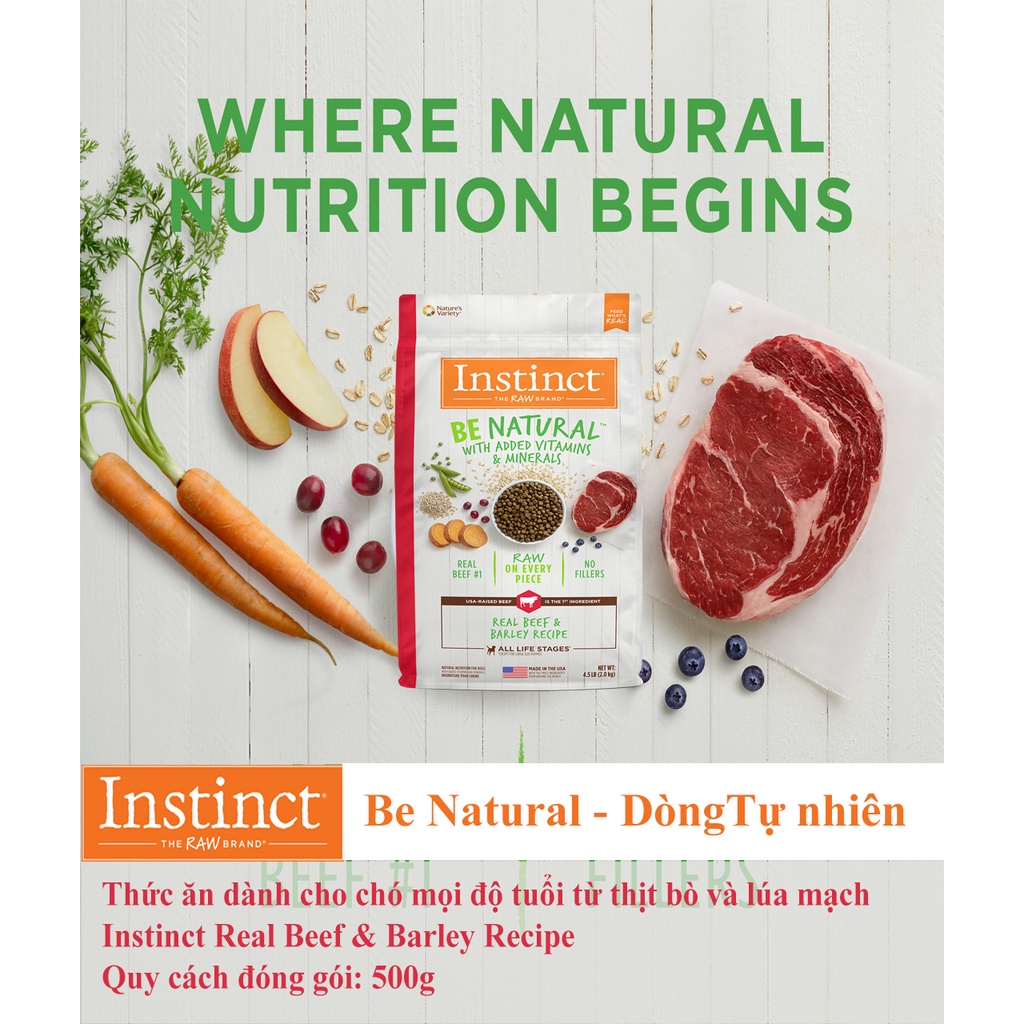 Combo 3 Thức Ăn Cho Chó Mọi Độ Tuổi Instinct Be Natural Real Beef Túi 500g-Thịt Bò Và Lúa Mạch