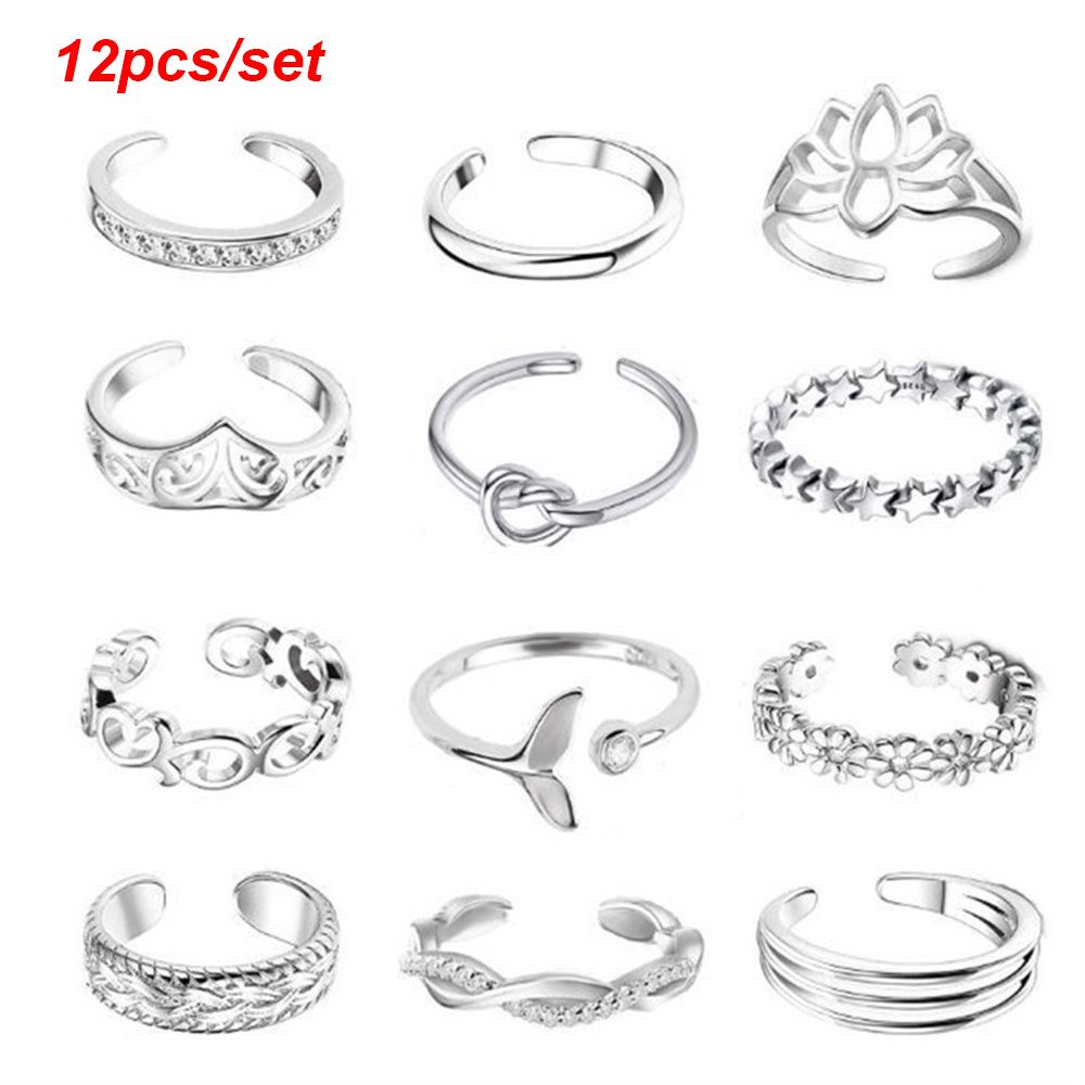 Set 12 nhẫn đeo ngón chân có thể điều chỉnh phong cách thời trang mùa hè cho nữ