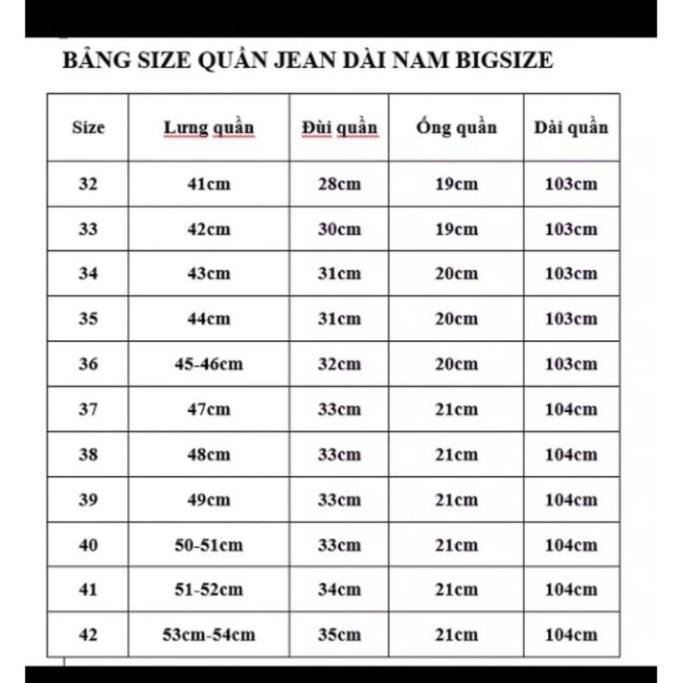 QUẦN JEAN DÀI NAM BIGSIZE, SIZE ĐẠI CHO NGƯỜI TỚI 110kg -GJ*& !