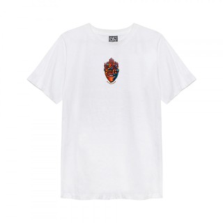 Áo thun Thái Lan trắng in 3D trái tim lửa Overdose giữa ngực T0293