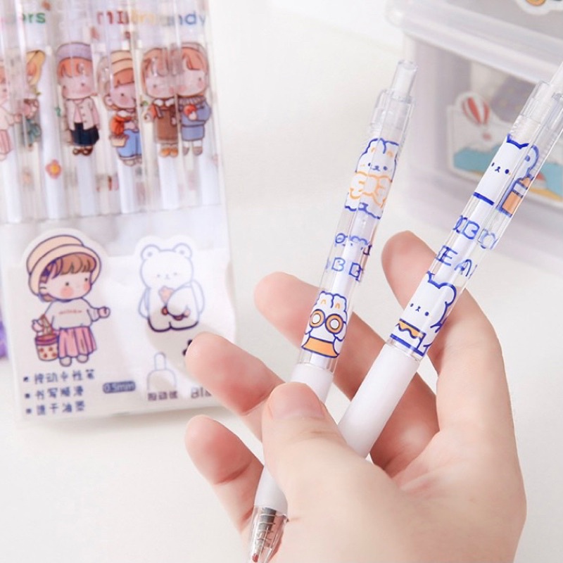 Set 6 bút gel ngòi 0,5mm họa tiết kiểu dáng dễ thương- Tiệm Ốc Sột-BU006