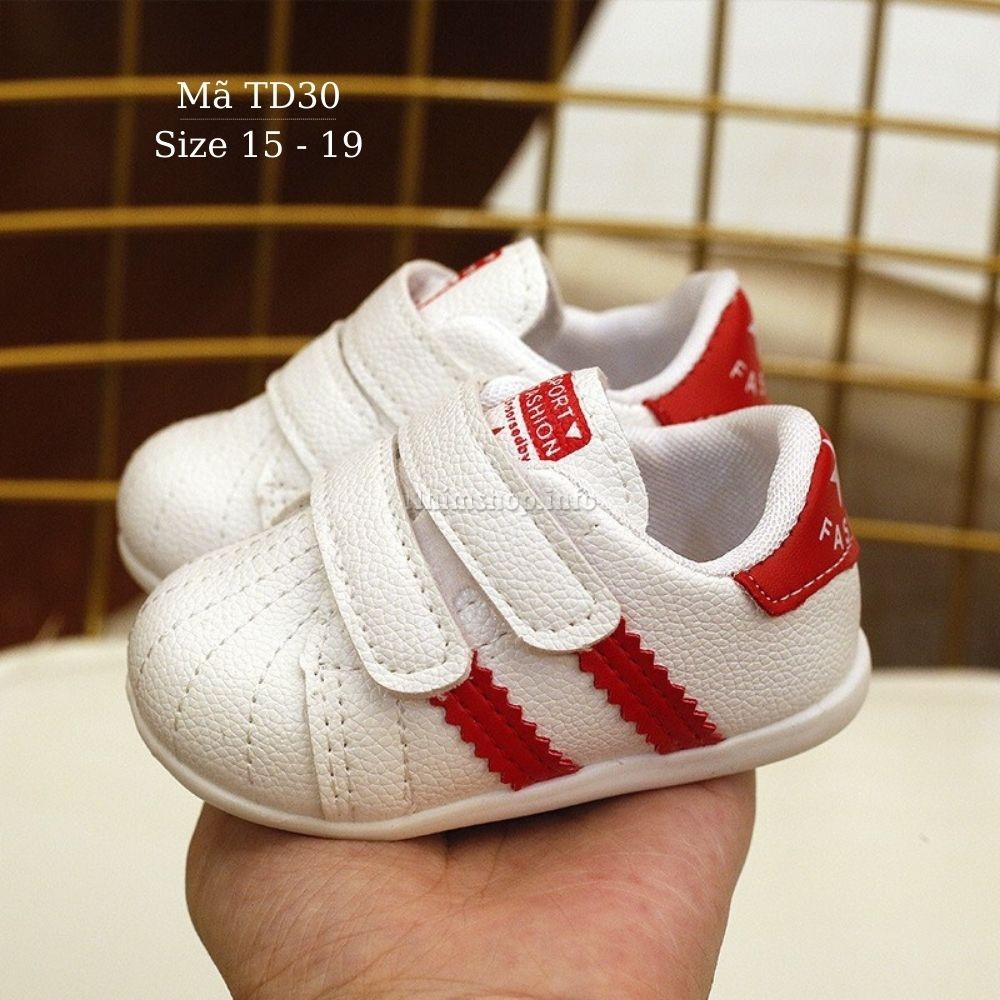 Giày tập đi cho bé trai bé gái da PU nhẹ mềm có quai dán đế cao su chống trơn phù hợp với trẻ em 0 đến 18 tháng TD30