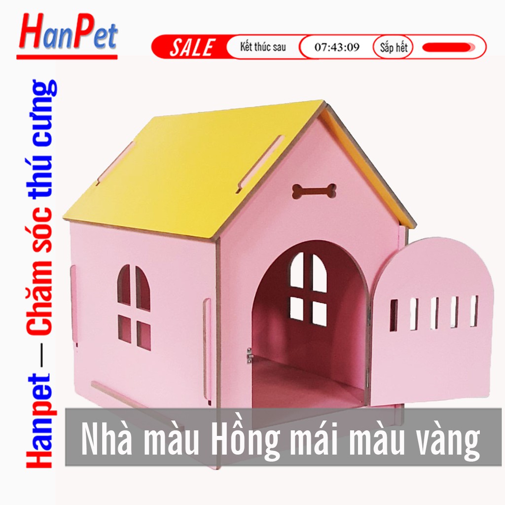 HCM– Nhà cho chó mèo ở (2 loại gỗ và nhựa) chuồng chó cao cấp mái nhọn