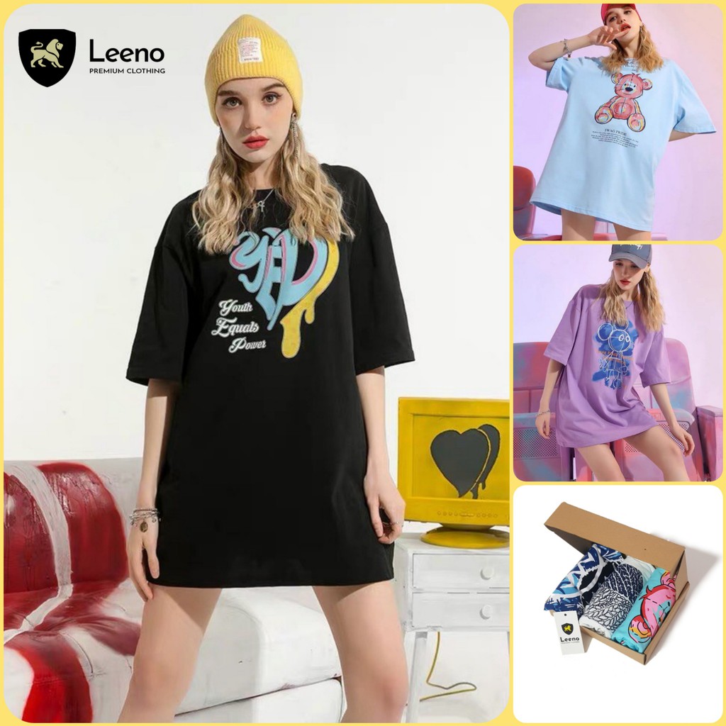 Áo thun tay lỡ cotton 100% - Áo phông unisex form rộng in hình chính hãng Leeno | BigBuy360 - bigbuy360.vn