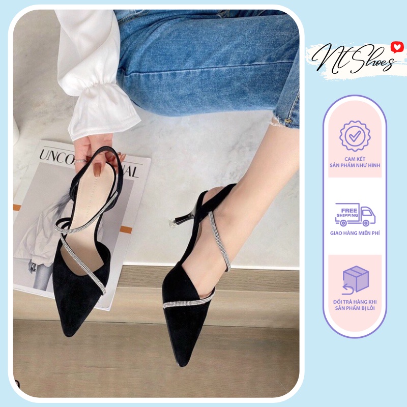 Giày cao gót 7p ba màu sang chảnh, Sandal công sở cao gót cao cấp mũi nhọn M52