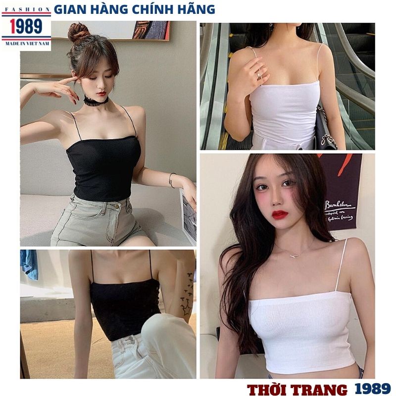 Áo 2 dây sợi bún thun gân đẹp 100% cotton đen trắng , áo croptop ôm mặc trong siêu mát-HER_1989
