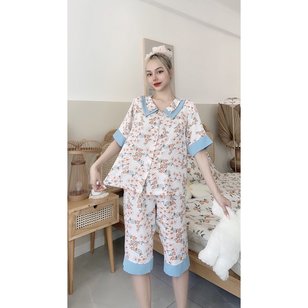 Đồ Bộ Mặc Nhà VAYO,  Bộ Pijama Lụa Nữ Cao Cấp Quần Lửng Thời Trang Lụa Mềm Đẹp Ngắn Tay Dưới 70kg Có Size M L | BigBuy360 - bigbuy360.vn