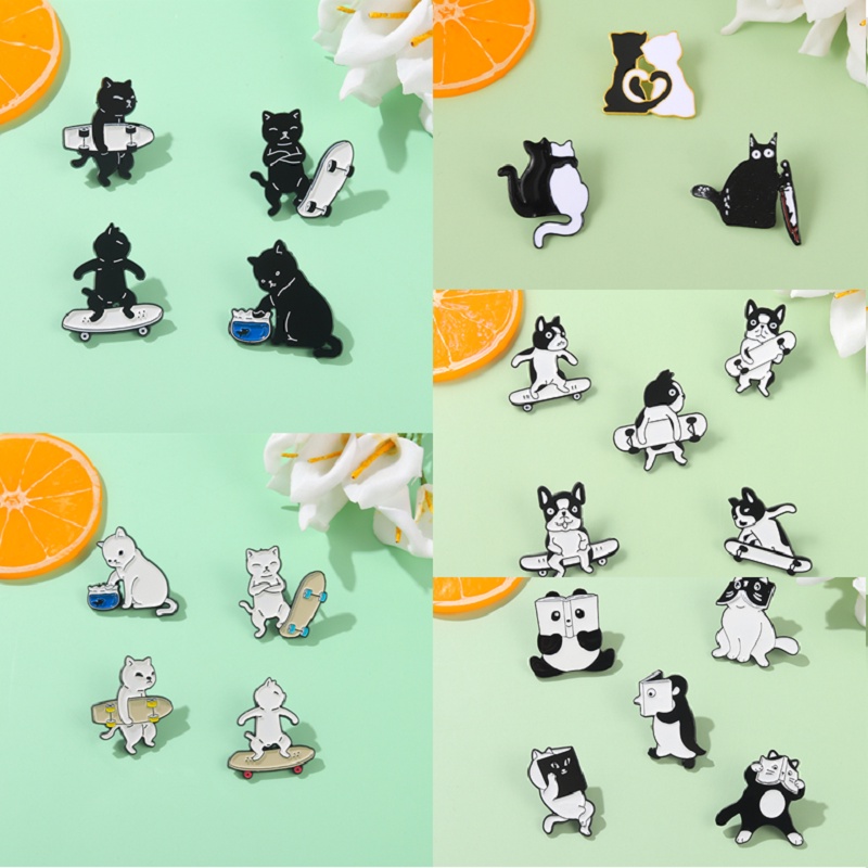 Ghim cài áo QIHE JEWELRY hình mèo/ chó chơi ván trượt 20 kiểu dáng tùy chọn thích hợp làm quà tặng/ phụ kiện quần áo