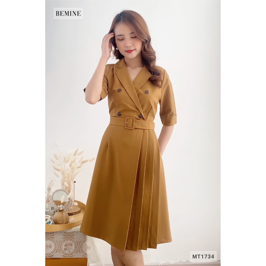 Đầm cổ vest thắt đai BEMINE MT1734VANG