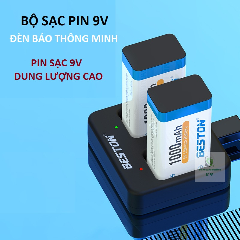 Pin sạc 9V Beston Li-Ion dung lượng cao, bộ sạc pin vuông dùng cho micro, đồng hồ vạn năng, chuông báo động, đồ chơi