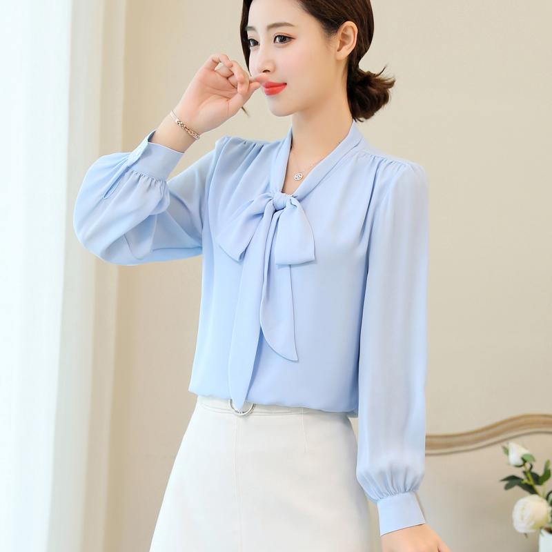Mannaer 2020 mùa xuân áo sơ mi nữ voan mới của phụ nữ Hàn Quốc áo nơ thời trang, áo sơ mi mỏng.