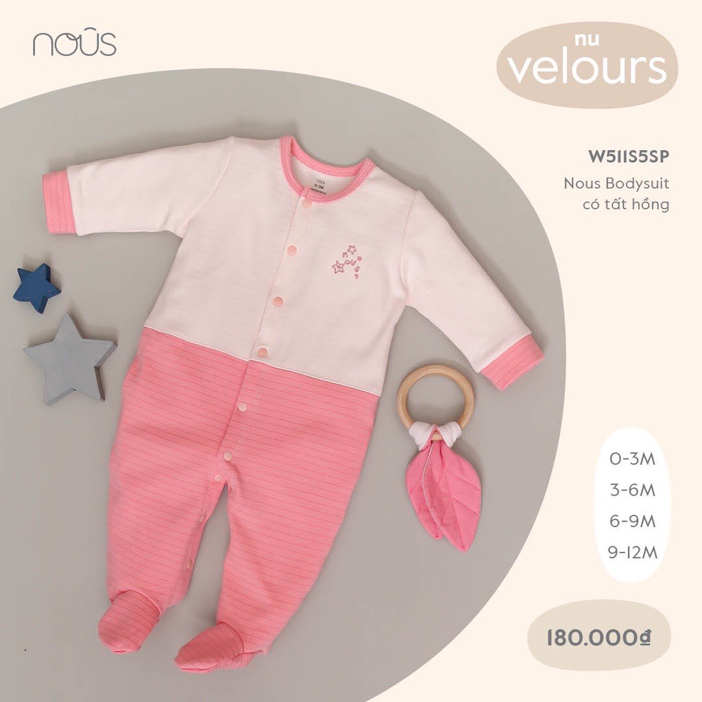 Bộ Quần Áo Liền Thân Bodysuit Kèm Tất Nous Cho Bé Gái Bé Trai Chất Nu Velours (Siz