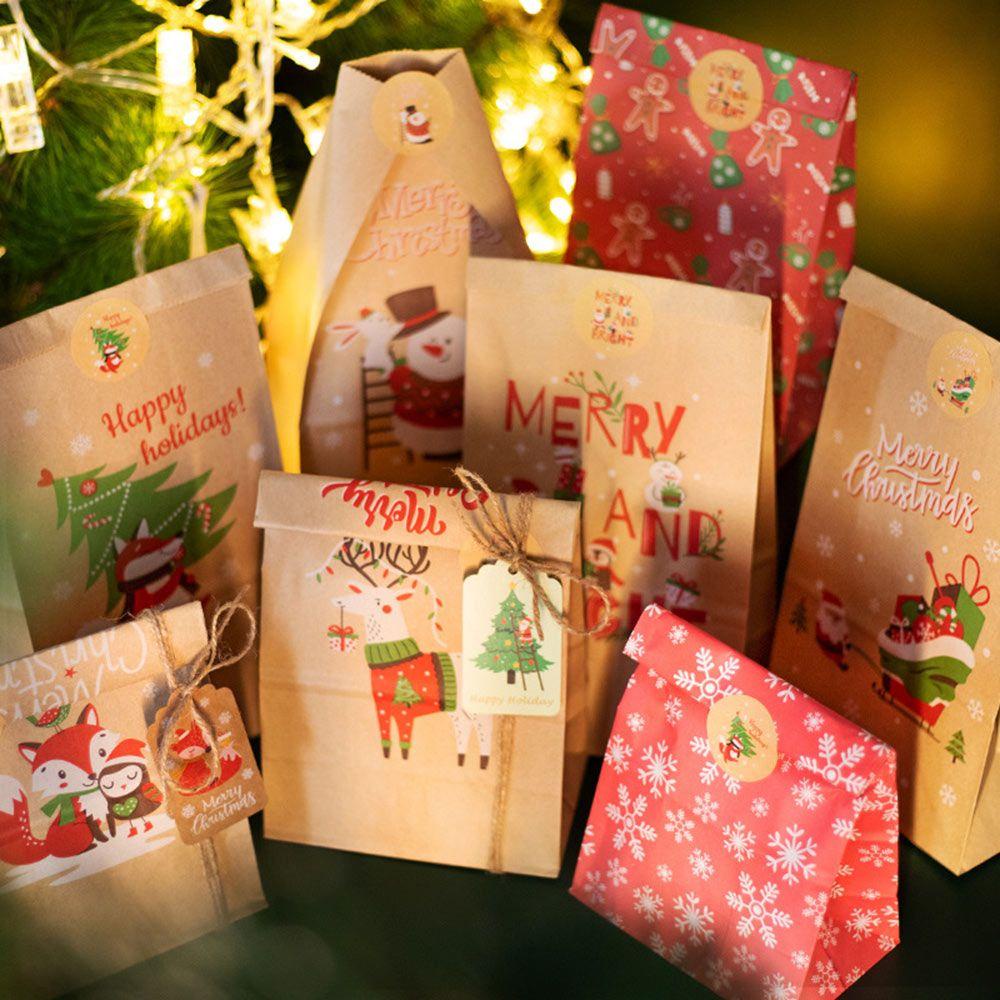 Set 24 Túi Giấy Kraft Đựng Bánh Kẹo Phong Cách Giáng Sinh