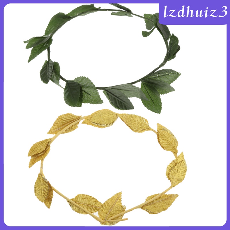 Gemgem Loey 2x Gold Green Leaf Roman Greek Goddess Laurel Wreath Costume Party Headbands