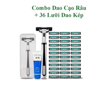 Set dao cạo râu + 36 lưỡi dao cạo thay thế tặng kèm tuyp kem cạo râu