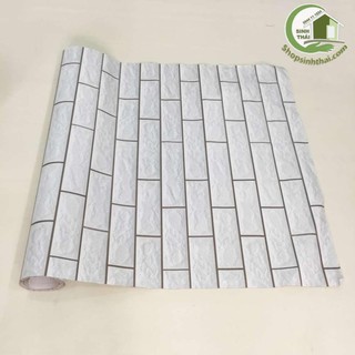Giấy dán tường giả gạch màu xám trắng, khổ 1,2m có sẵn keo