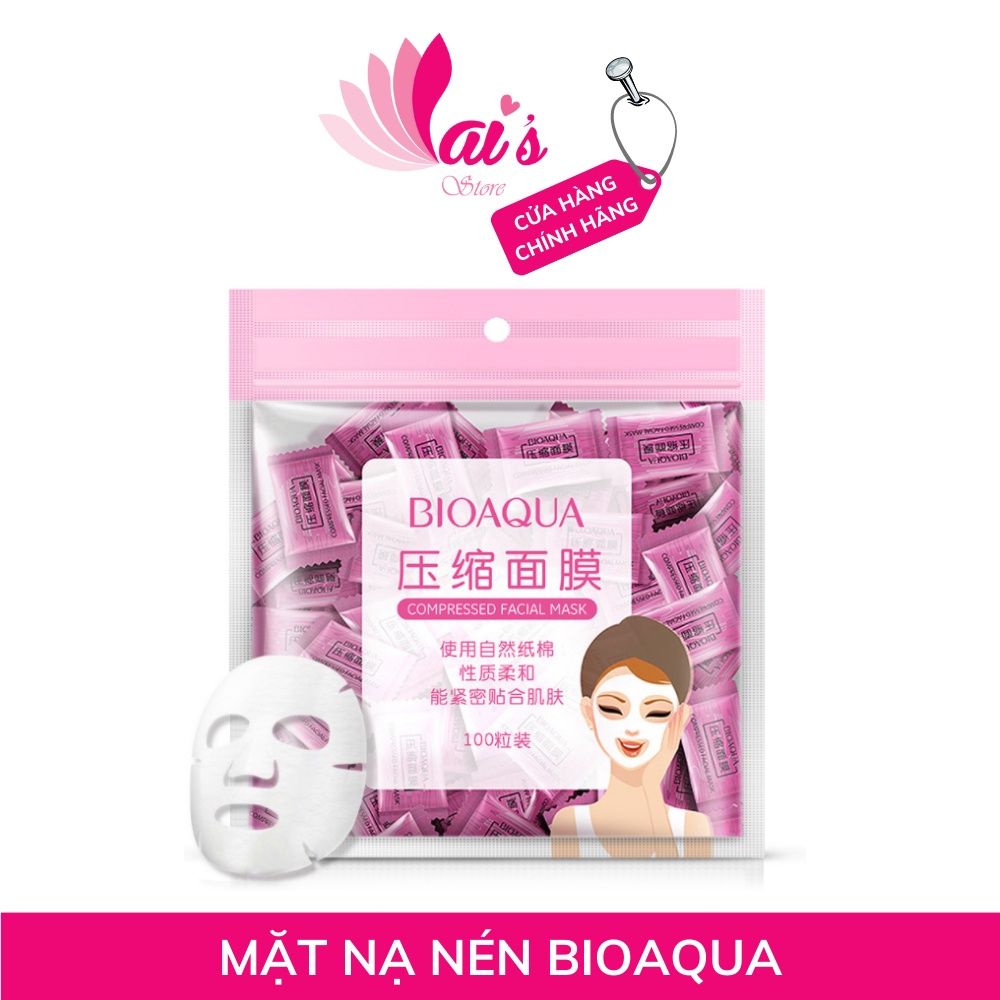 Túi 100 Viên Mặt Nạ Nén Bioaqua Bông Tự Nhiên, Vải Không Dệt, Lụa Siêu Mỏng, Giữ Ẩm Tinh Khiết Nội Địa Trung Chính Hãng