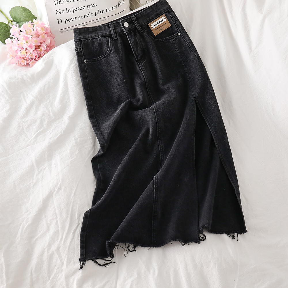 NUZIRO  Chân váy jeans  chữ a thời trang quyến rũ cho nữ