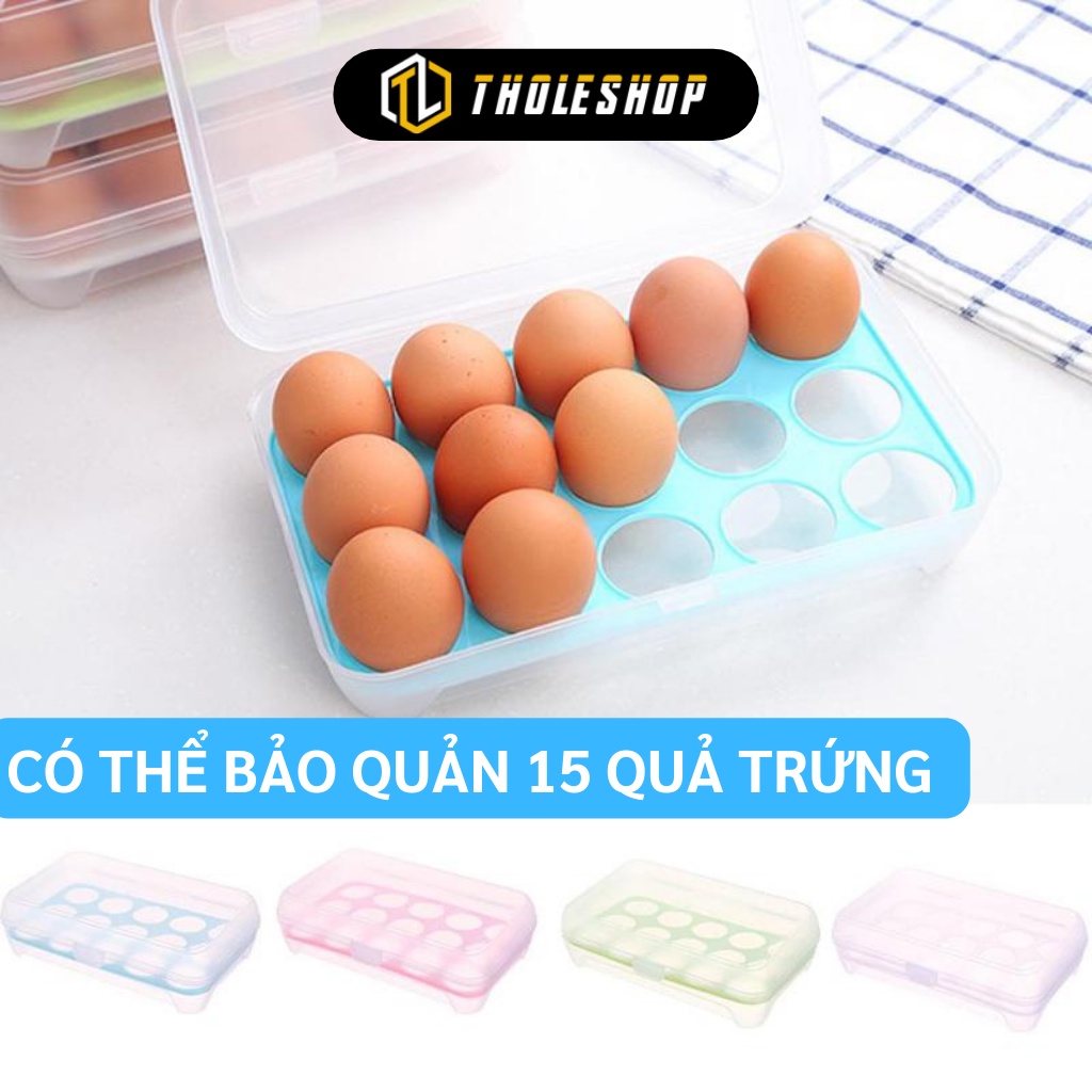 Khay Đựng Trứng 15 Ô - Hộp Bảo Quản Trứng Để Tủ Lạnh Có Nắp Đậy Kín, Đế Chống Trượt 1090