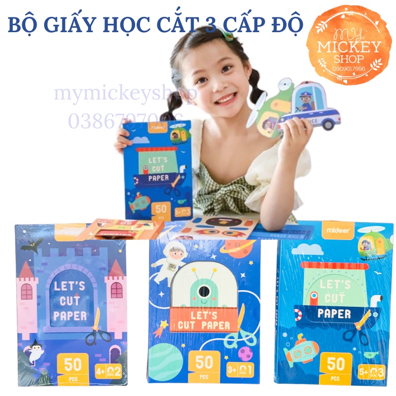 Mideet Let Cut Paper - Trò chơi giáo dục sớm thủ công khéo tay học cắt cho bé từ 3 4 5 tuổi có 3 cấp độ My Mickey Shop