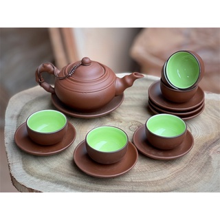 Ấm chén bộ trà tử sa bát tràng men nâu dáng ấm trúc 330ml