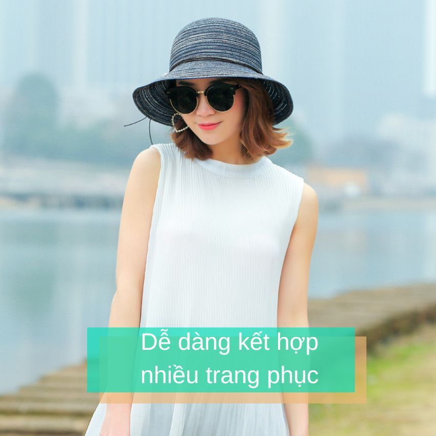 Mũ nón cói sọc kết hoa nữ tính