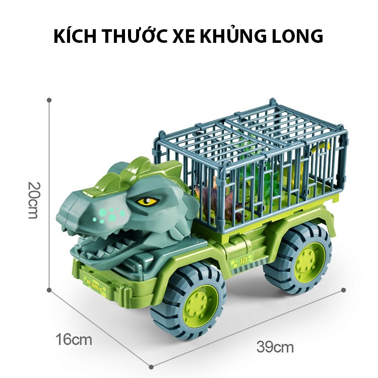 Đồ chơi xe ô tô chở khủng long BBS cỡ lớn trẻ em, bộ đồ chơi nhiều con khủng long