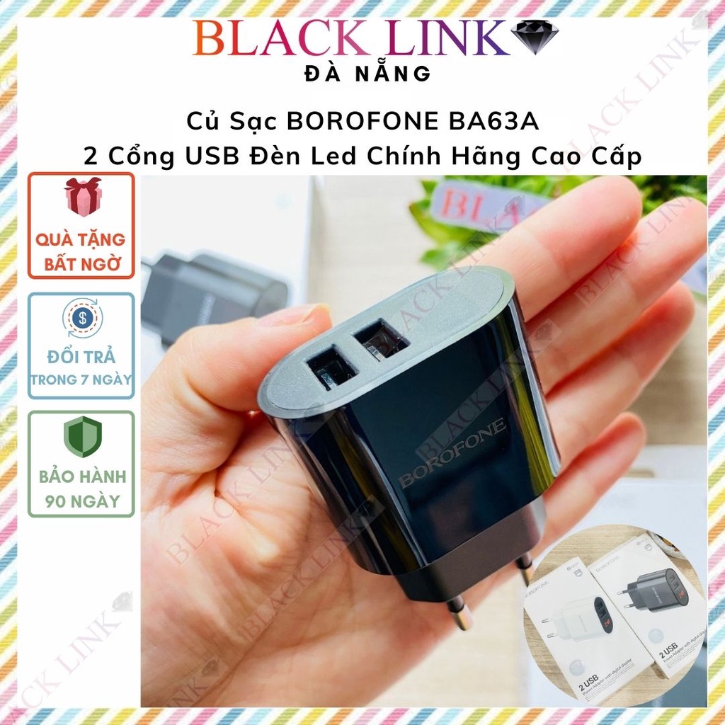 Củ Sạc 2.4A BOROFONE BA63A 2 Cổng USB Đèn Led Điện Thoại Máy Tính Bảng Cốc Sạc Nhanh Pin Dự Phòng Tai Nghe Bluetooth I12