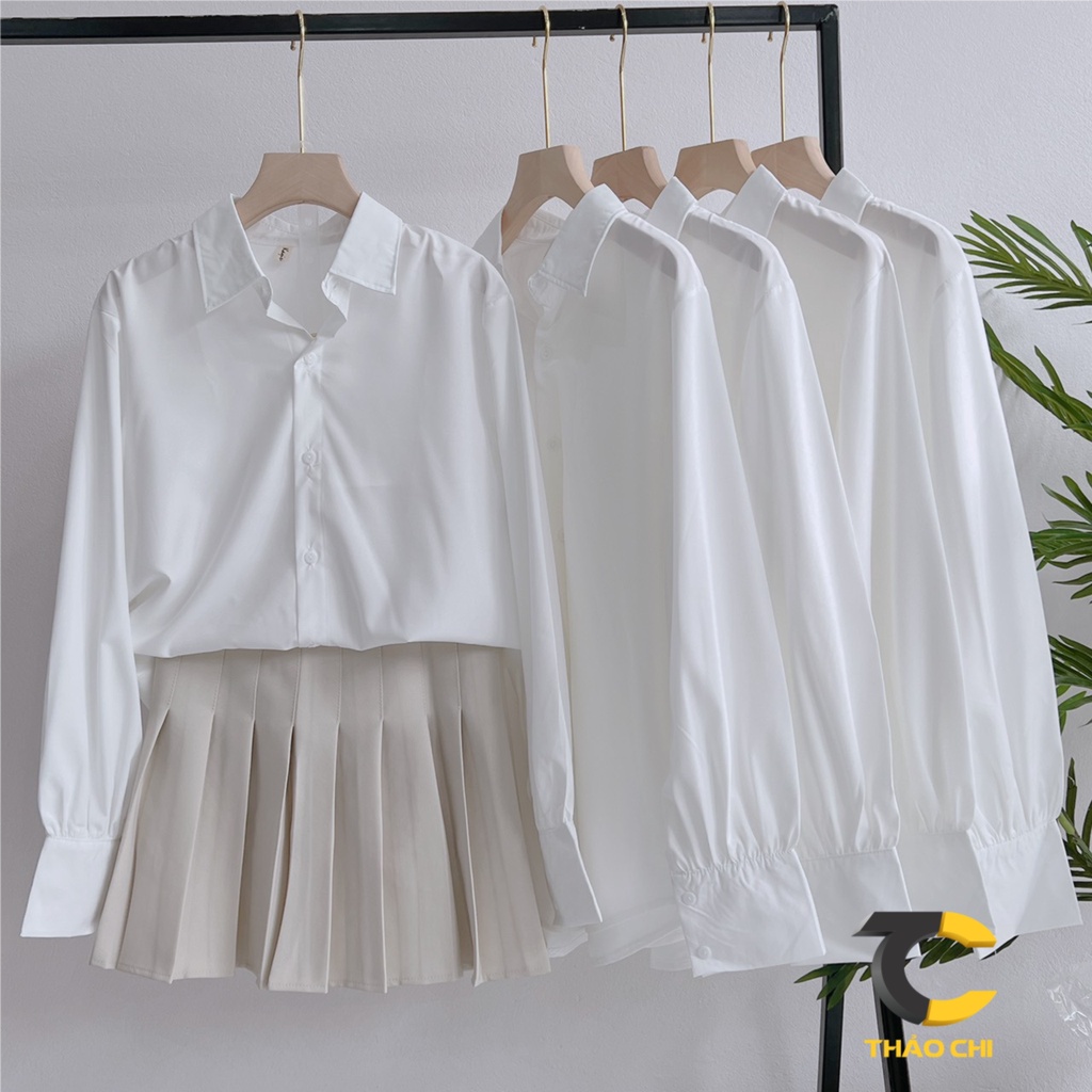 Áo sơ mi nữ trắng học sinh cổ bẻ tối giản, phù hợp đi học, đi chơi cho các bạn nữ | BigBuy360 - bigbuy360.vn