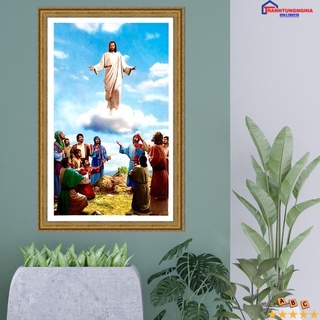 Tranh đính đá DD9523 (71cm x 47cm), tranh thêu chữ thập chúa thăng thiên LV3423 DV6347 (40cm x 60cm)