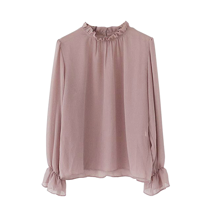 Áo kiểu Peppermint 27188 chiffon tay dài cổ cao thời trang thanh lịch dành cho nữ