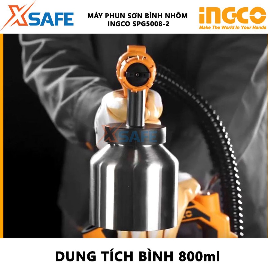 Máy phun sơn INGCO SPG5008-2 Súng phun sơn dùng điện công suất 550W, áp suất phun 0.1-0.2Bar, dung tích bình chứa 800ml