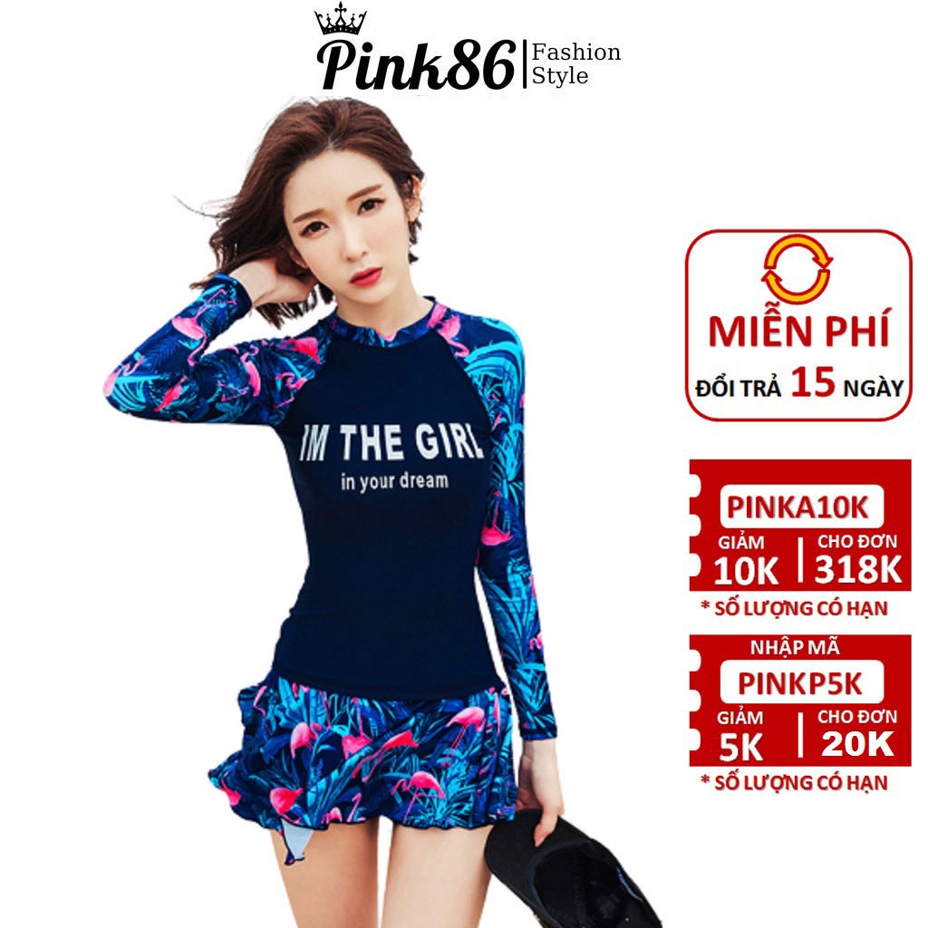 Đồ bơi nữ áo dài tay phối chân váy có quần short BK-356i Đẹp
