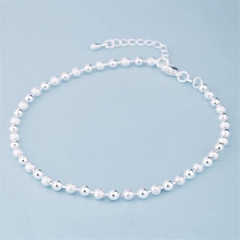 Lắc chân nữ dây bi cườm xi mạ bạc 925 trắng sáng phụ kiện trang sức hot trend hàn nhật - namimi