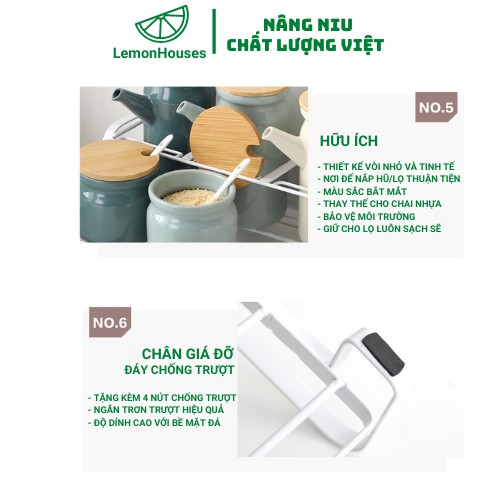Hũ Đựng Gia Vị Khay Sắt- Bộ 3 Hũ Dung Tích 300ml Và Bộ 3 Lọ Dung Tích 500ml Gốm Xứ Chống Ẩm Mốc, Côn Trùng Kèm Muỗng