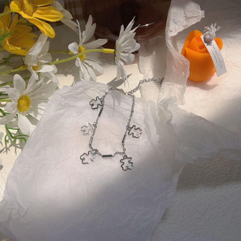 Vòng tay thép titan phối mặt hình gấu rỗng thời trang cá tính