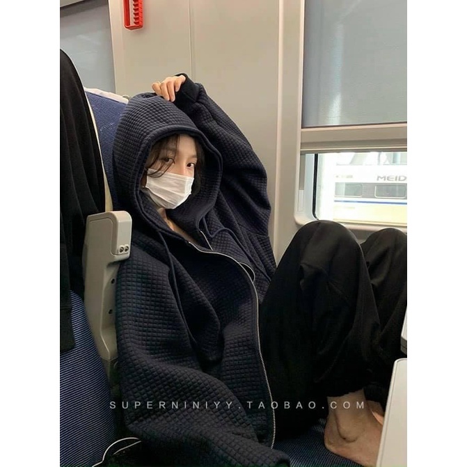 Áo Khoác Zip Nỉ Xốp - Hoodie trơn nữ mùa đông dài tay dáng rộng có mũ, họa tiết trẻ trung, năng động Ulzzang | BigBuy360 - bigbuy360.vn