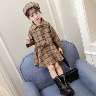 Sét váy dạ bé gái 3 chi tiết gồm váy áo khoác ngoài và mũ