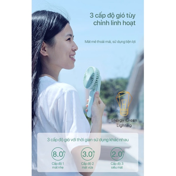 Quạt Mini Cầm Tay Energy Green Lighting F1 Tích Điện 3 Chế Độ Gió - Dung Lượng Pin 2500 mAh - Nhỏ Gọn Độ Ồn Thấp