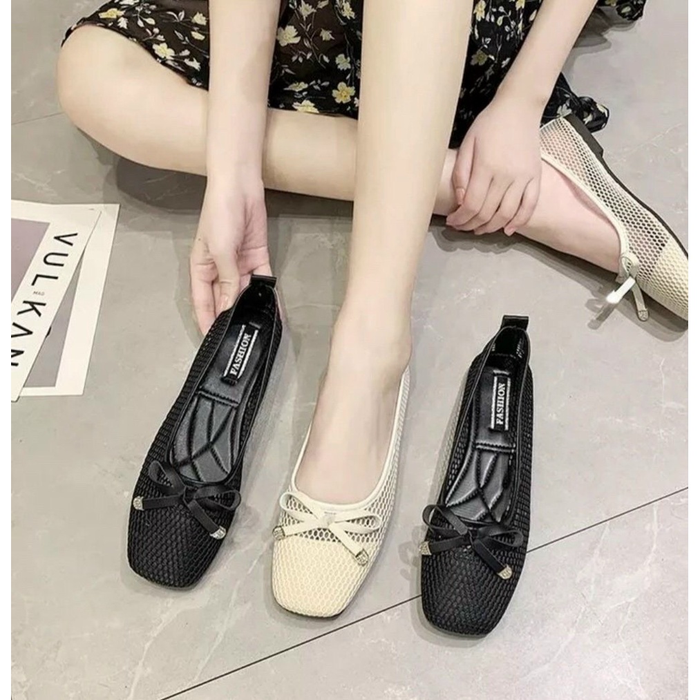 Giày búp bê phối nơ nhỏ chất lưới thoáng chân mã V14