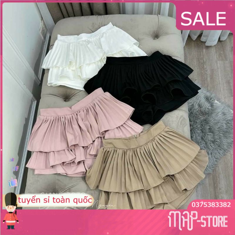 Chân váy xếp ly ngắn 2 tầng xòe xinh xắn giá rẻ nhiều màu sắc dập li chuẩn