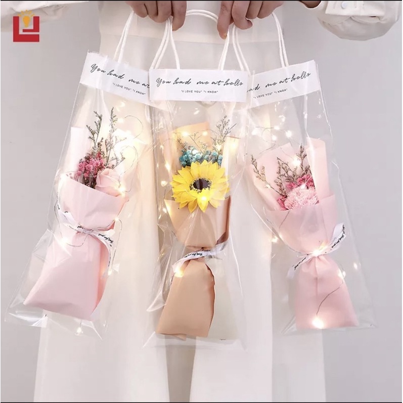 Set hoa quà tặng, bó 1 hoa sáp thơm kèm túi kiếng + đèn led, quà tặng ý nghĩa cho người thân bạn bè