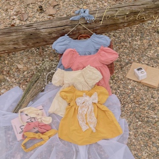 Set Váy Babydoll Pastel Tay Phồng Phối Nơ Lưng Kèm Băng Đô Bé Gái MINTSCLOSET Size 1 - 4 Tuổi - GS1072