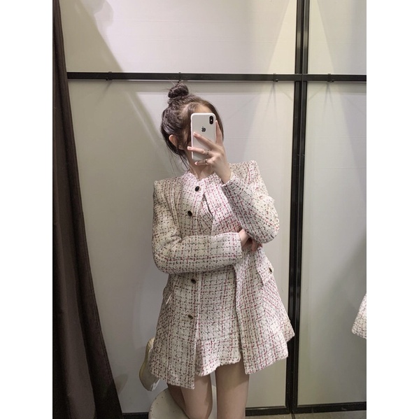 Blazer tweed dáng dài ZR