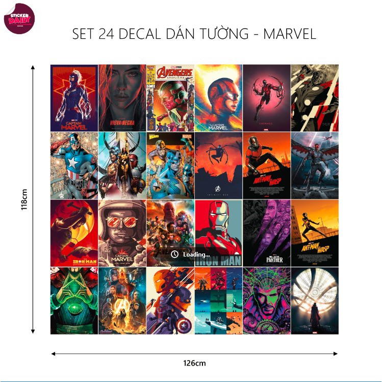 Set 24 Decal dán tường - Marvel
