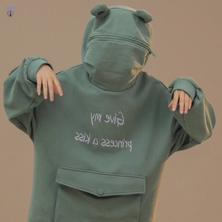 Áo Hoodie Bằng Vải Lông Cừu Màu Xanh Lá Cây Hình Ếch Dễ Thương Có Túi Kích Thước Lớn Cho Nữ